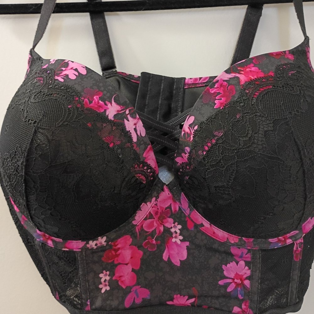 Lace Floral Women's Bra - Black and Pink